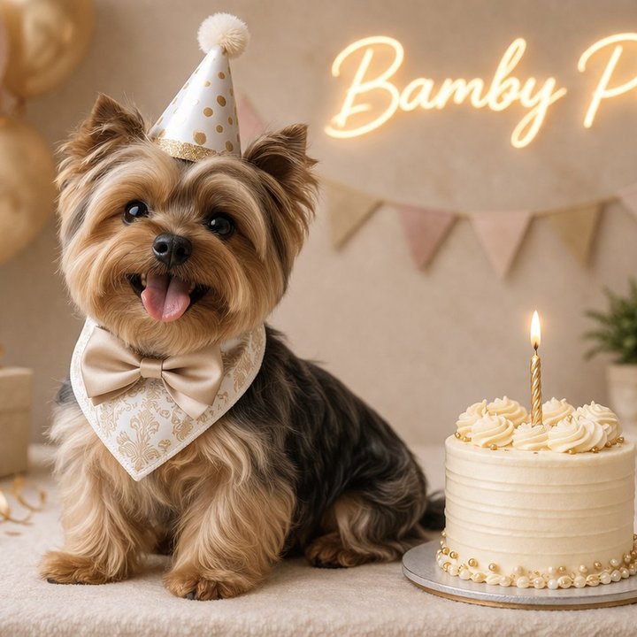 Perro celebrando cumpleaños